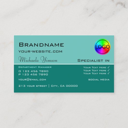 エレガントティール(緑がかった色)クラシックシックとロゴプロフェッショナル 名刺 (裏面)