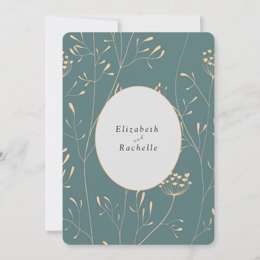 エレガントティール(緑がかった色)クリーム花草 招待状 (正面)