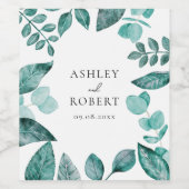 エレガントティール（緑がかった色）グパーソナライズされたリー結婚ボトル ワインラベル (シングルラベル)