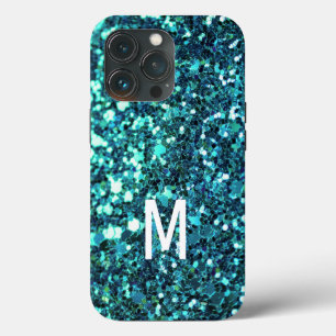 エレガントティール(緑がかった色)グリーングリッターカスタム名モノグラムの iPhone 13 PROケース