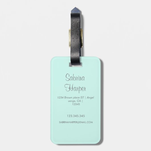エレガントティール（緑がかった色）グリーンドリップグリッターモノグラムの名 ラゲッジタグ (裏面縦)