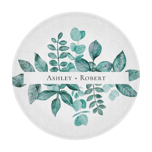 エレガントティール(緑がかった色)グリーンリー水モダン色結婚の カッティングボード (正面)