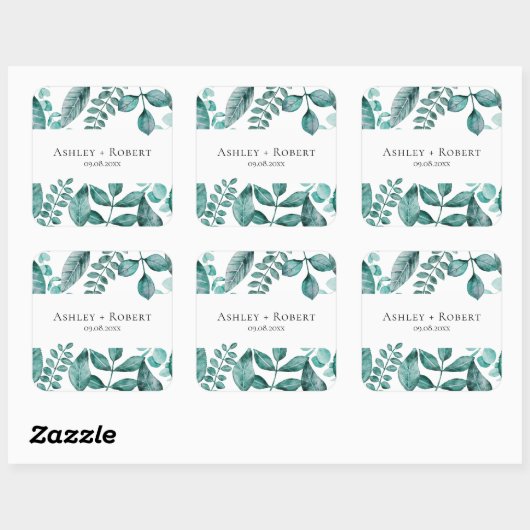 エレガントティール（緑がかった色）グリーンリー水モダン色結婚の スクエアシール (シート)