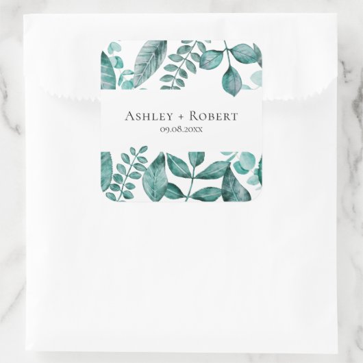 エレガントティール（緑がかった色）グリーンリー水モダン色結婚の スクエアシール (バッグ)