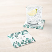 エレガントティール(緑がかった色)グリーンリー水モダン色結婚の スクエアペーパーコースター (インサイチュ)