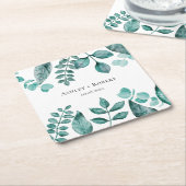 エレガントティール(緑がかった色)グリーンリー水モダン色結婚の スクエアペーパーコースター (アングル)