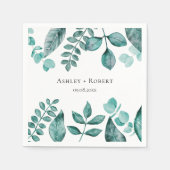 エレガントティール（緑がかった色）グリーンリー水モダン色結婚の スタンダードカクテルナプキン (正面)