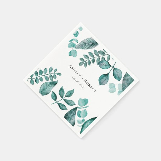 エレガントティール（緑がかった色）グリーンリー水モダン色結婚の スタンダードカクテルナプキン (角)