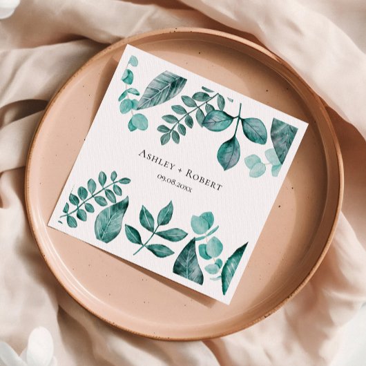 エレガントティール（緑がかった色）グリーンリー水モダン色結婚の スタンダードカクテルナプキン