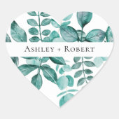 エレガントティール（緑がかった色）グリーンリー水モダン色結婚の ハートシール (正面)
