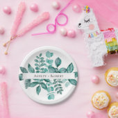 エレガントティール（緑がかった色）グリーンリー水モダン色結婚の ペーパープレート (パーティー)