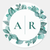 エレガントティール（緑がかった色）グリーンリー水モダン色結婚の ラウンドシール (正面)