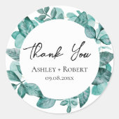 エレガントティール（緑がかった色）グリーンリー水モダン色結婚の ラウンドシール (正面)