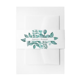 エレガントティール（緑がかった色）グリーンリー水モダン色結婚の 招待状ベリーバンド