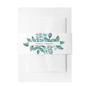 エレガントティール（緑がかった色）グリーンリー水モダン色結婚の 招待状ベリーバンド