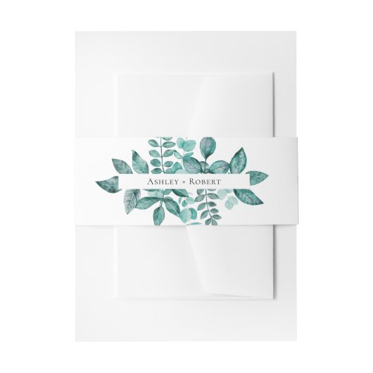 エレガントティール（緑がかった色）グリーンリー水モダン色結婚の 招待状ベリーバンド (正面例)