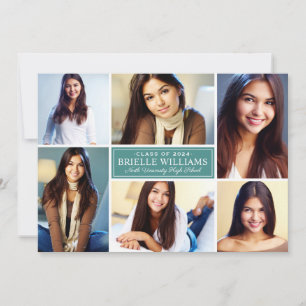 エレガントティール（緑がかった色）グリーン卒業式パーティー写真コラージュ 招待状