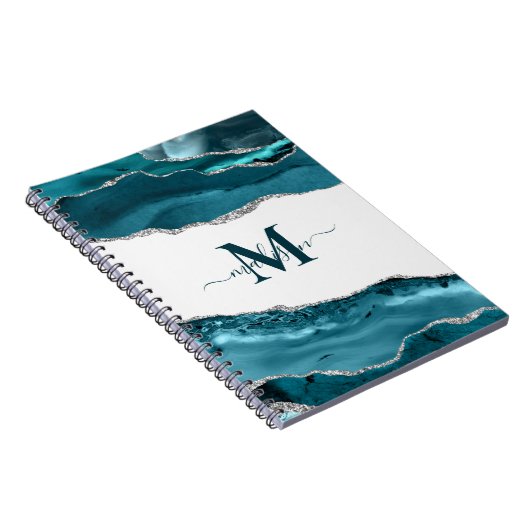 エレガントティール(緑がかった色)ゲードアゲモノグラムのート金ゴールドグリッター ノートブック (右側)