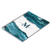 エレガントティール(緑がかった色)ゲードアゲモノグラムのート金ゴールドグリッター ノートブック (左側)