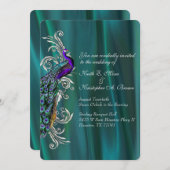 エレガントティール（緑がかった色）サテンピーコック結婚式招待状 招待状 (正面/裏面)