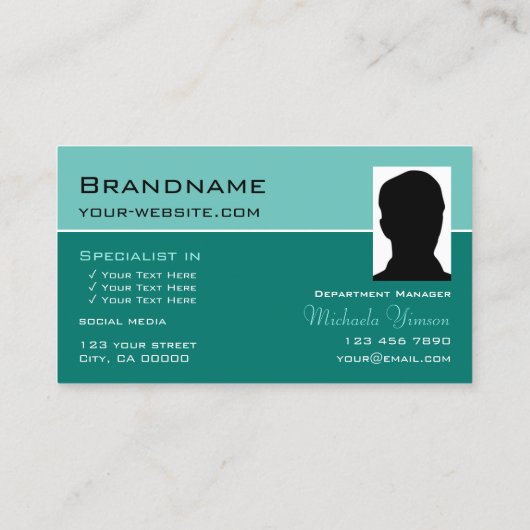 エレガントティール(緑がかった色)シックとロゴとフォトプロフェッショナル 名刺 (裏面)