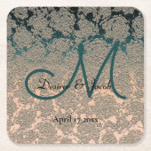 エレガントティール（緑がかった色）・シャンパン結婚テーマ スクエアペーパーコースター (正面)