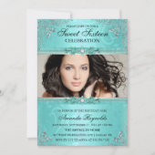 エレガントティール(緑がかった色)&シルバーフローラSweet sixteen招待状 招待状 (正面)