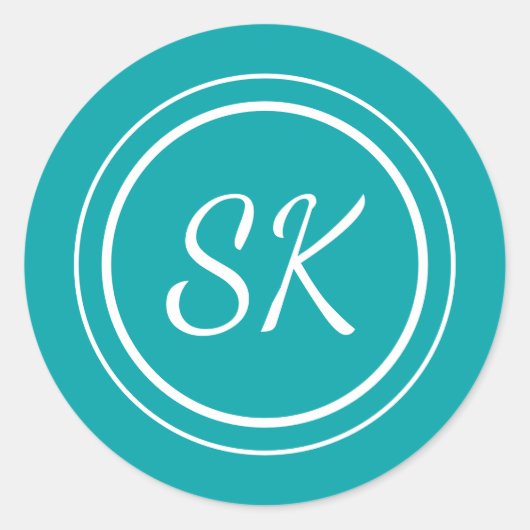 エレガントティール(緑がかった色)スクリプトプロフェッショナルモノグラム事業 ラウンドシール (正面)