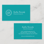 エレガントティール（緑がかった色）スクリプトプロフェッショナルモノグラム 名刺 (正面/裏面)