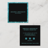 エレガントティール(緑がかった色)スタイリッシュグリッタースパークル名刺 スクエア名刺 (正面/裏面)