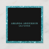 エレガントティール(緑がかった色)スタイリッシュグリッタースパークル名刺 スクエア名刺 (正面)