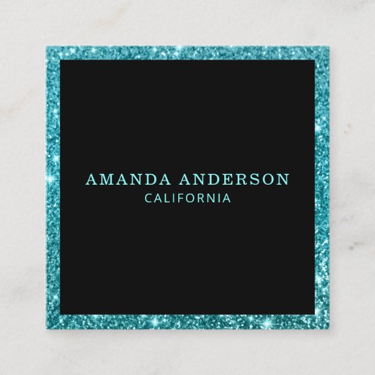 エレガントティール(緑がかった色)スタイリッシュグリッタースパークル名刺 スクエア名刺 (正面)