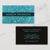 エレガントティール（緑がかった色）スタイリッシュグリッタースパークル名刺 名刺 (正面/裏面)