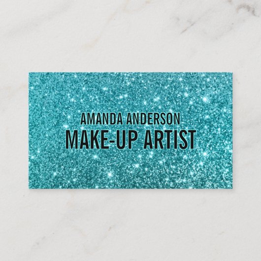 エレガントティール（緑がかった色）スタイリッシュグリッタースパークル名刺 名刺 (正面)