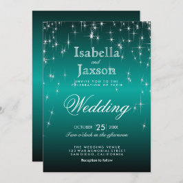 エレガントティール（緑がかった色）スターライト結婚式招待状 招待状