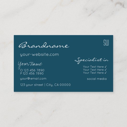 エレガントティール（緑がかった色）スパークルグリッター星とモノグラム 名刺 (裏面)