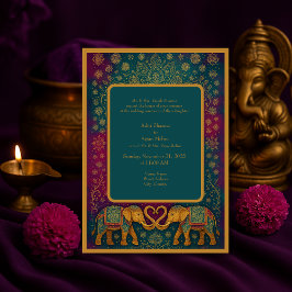 エレガントティール（緑がかった色）ゾウマンダラ結婚ズ 招待状