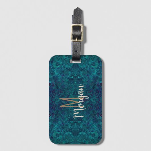エレガントティール(緑がかった色)ターコイズゲパーソナライズされたムストーン ラゲッジタグ (正面縦)