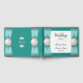 エレガントティール（緑がかった色）&ターコイズパールリ結婚ボン ゲストブック (全面)