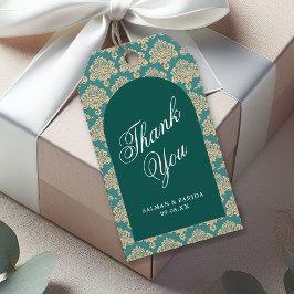 エレガントティール（緑がかった色）ダマスカ結婚ーチ ギフトタグ