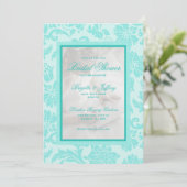 エレガントティール(緑がかった色)ダマスクカスタムウェディングブライダルシャワー 招待状 (スタンド正面)