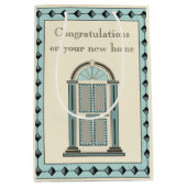 エレガントティール（緑がかった色）ドア引っ越し祝いパーティー ミディアムペーパーバッグ (正面)