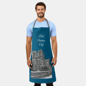 エレガントティール（緑がかった色）ノートルダム最高のパリシアンシェフ エプロン (着用した状態)