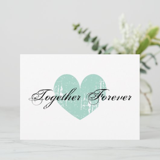 エレガントティール（緑がかった色）ハート婚約パーティ招待状 招待状 (スタンド正面)