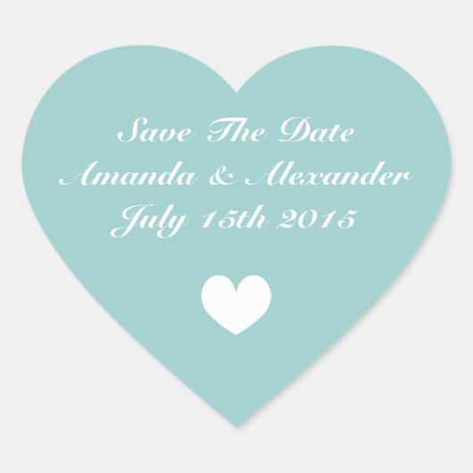 エレガントティール(緑がかった色)ハート日付結婚式用シールの保存 ハートシール (正面)
