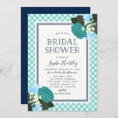 エレガントティール(緑がかった色)バラフローラブライダルシャワー招待 招待状 (正面/裏面)