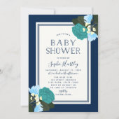 エレガントティール(緑がかった色)バラフローラベビーシャワー招待状 招待状 (正面)