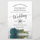 エレガントティール（緑がかった色）バラ予算結婚式招待状 (正面)