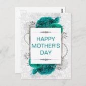 エレガントティール(緑がかった色)バラ&シルバーグリッターマザーデイ ポストカード (正面/裏面)