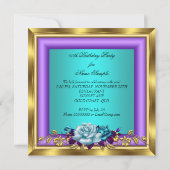 エレガントティール（緑がかった色）パープル金ゴールドバラ誕生日パーティー4b 招待状 (裏面)